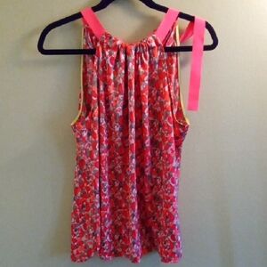 Womans M T Tahari Pink and Orange Floral Sleeveless Tie Back Tank Top